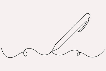 Fototapeta premium Continuous one line drawing of pen writing symbol outline vector illustration 