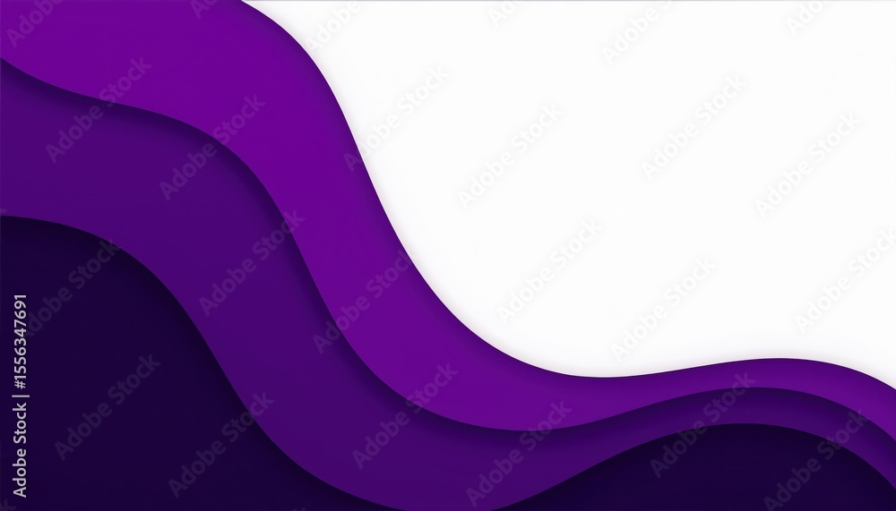 Poster abstract layered purple wave background with smooth curves and white negative space for modern web d