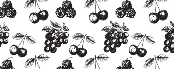 Vintage Engraving Fruit Pattern in Retro style evokes Botanical Aesthetics