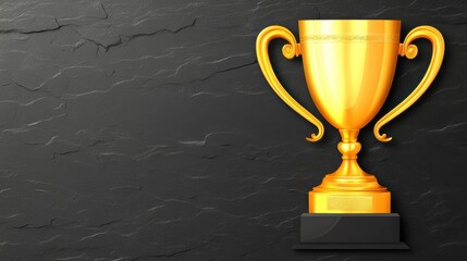 A shiny gold trophy on a textured black background, symbolizing achievement and success, Ideal for awards, competitions, and celebration-related designs or presentations,