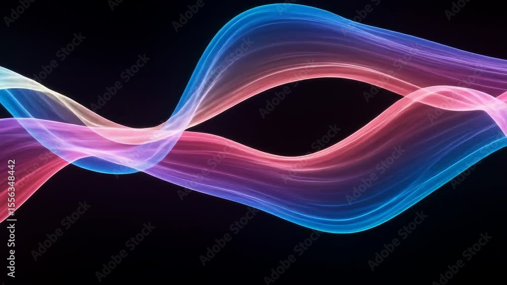 Poster abstract colorful flowing waves - two translucent, vibrant waves flow across a black background. the