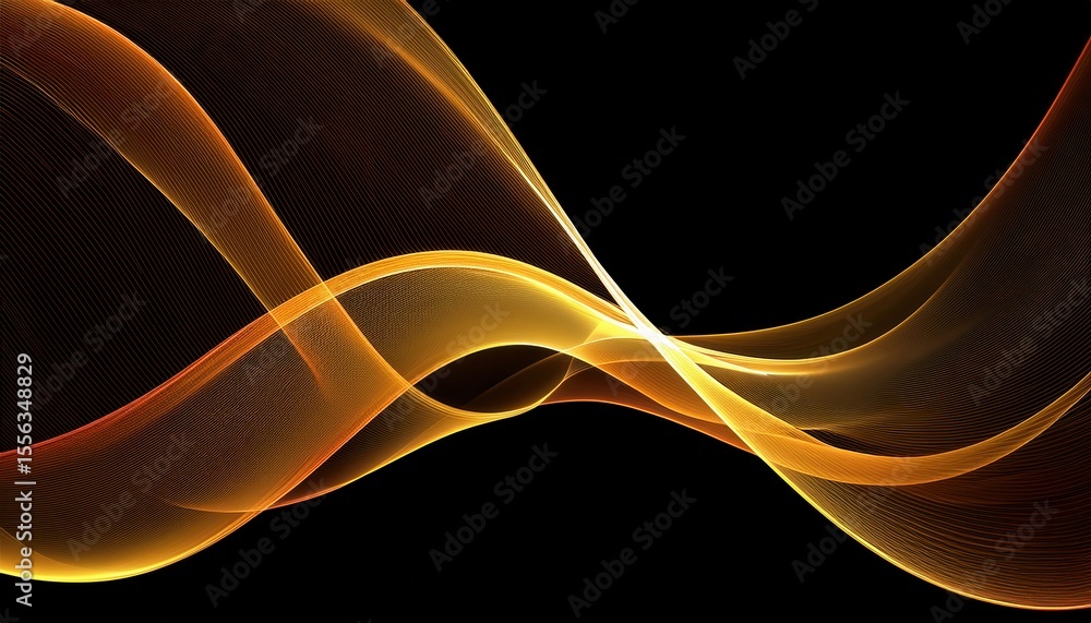 Poster vibrant golden light wave on black background with smooth curves and motion blur for modern web desi