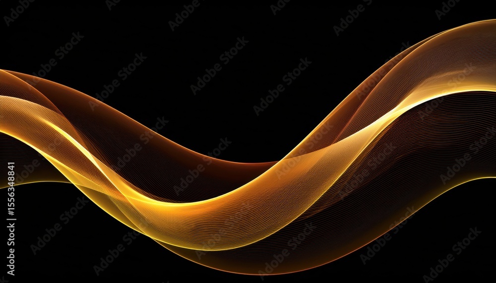 Poster vibrant golden light wave on black background with smooth curves and motion blur for modern web desi