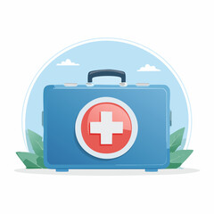 Obraz premium Blue First Aid Kit with Red Cross on White Background