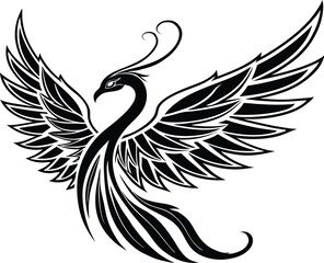 Obraz premium Stylized symmetrical black wings silhouette isolated on white background