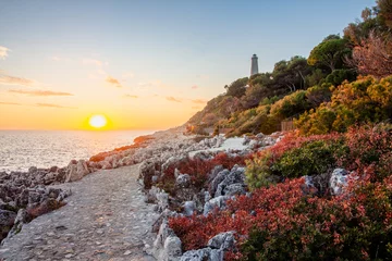 Fototapete Mediterranes Europa Lighthouse of the Cap Ferrat at winter sunset just outside of Nice, France   © Isaac