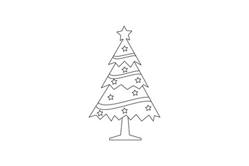 Continuous one line cute Christmas tree and star hand drawn outline vector doodle minimalist design
