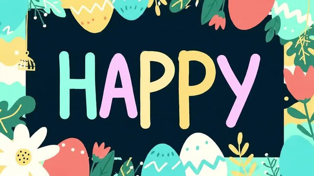 Happy Easter greeting card with eggs & flowers