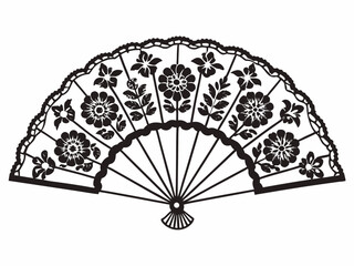 Premium Vintage Hand Fan Floral Patterns Ornate Lace Det Vector Art