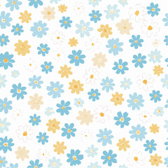Pastel Blue and Yellow Daisy Flower Seamless Pattern