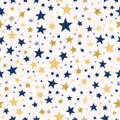 Fototapeta premium Seamless Star Pattern: Gold, Blue, and Beige Stars on White Background