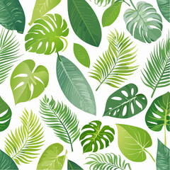 Vibrant Green Tropical Leaves Seamless Pattern