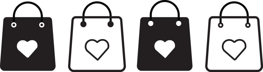 Shopping Bag Icon with Love Heart Symbol. shopping bag heart design,valentines day gifts, heart icon sign vector,
