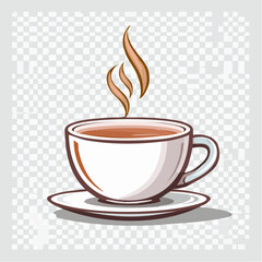 White Cup of Hot Coffee or Tea with Steam on a Saucer