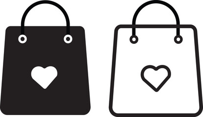 Shopping Bag Icon with Love Heart Symbol. shopping bag heart design,valentines day gifts, heart icon sign vector,
