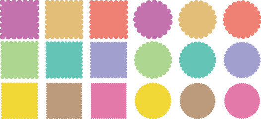 Geometric Scalloped and Zigzag Edge Shape Set, Torn Paper Style Circle, Square, and Rectangle Elements with Jagged Borders.