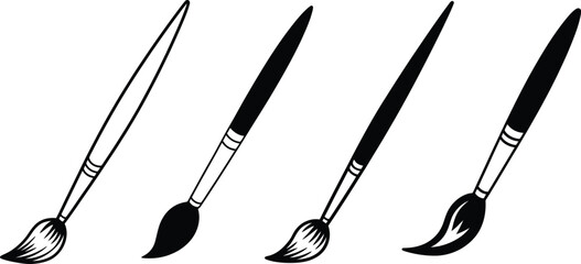 Variety of Paint Brushes: Outline, Solid, and Textured Art Tools

