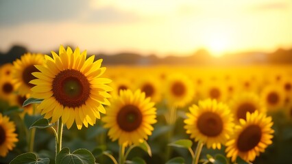 Obraz premium Beautiful sunflower in warm sunset light in summer