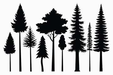 Fototapeta premium Collection of silhouettes various trees forest nature