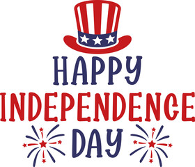 Happy Independence Day 4th of July typography clip art design on plain white transparent isolated background for card, shirt, hoodie, sweatshirt, apparel, tag, mug, icon, poster or badge