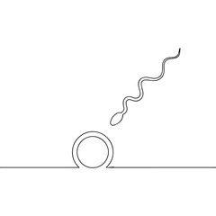 Abstract single line drawing of sperm approaching ovum isolated on transparent background