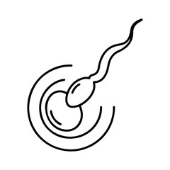 Stylized line art illustration of sperm cell approaching egg isolated on transparent background