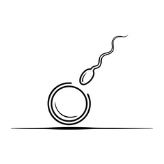 Stylized line art illustration of a sperm cell approaching an egg isolated on transparent background
