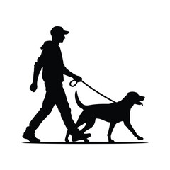 dog walking with person vector silhouette collections.