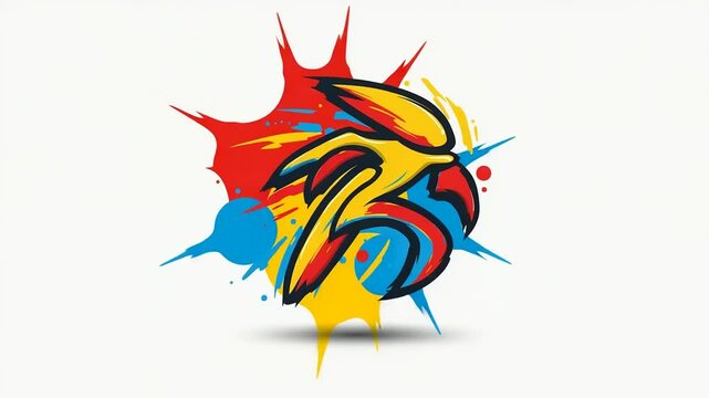 Vibrant abstract parrot logo design with colorful splashes and dynamic movement