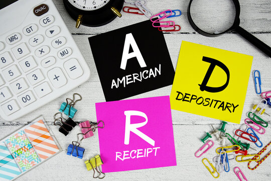 ADR abbreviation of American Depositary Receipt text phrase of business and financial concept