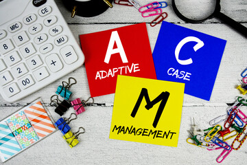 ACM abbreviation of Adaptive Case Management text phrase of business and financial concept