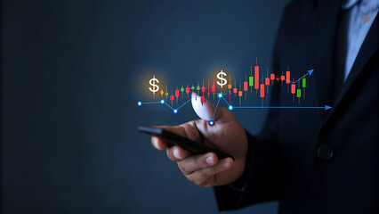 Chart with financial symbols overlay used in stock analysis reports.