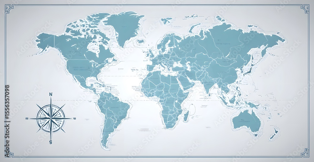 Poster world map with a blue color and gray background, a simple vector illustration of the world for a tra
