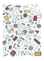 Back to school vector set of bright elements. Educational clipart. School supplies. Cute flat style classroom objects. Ready for school stuff. Back to school. Vector illustration