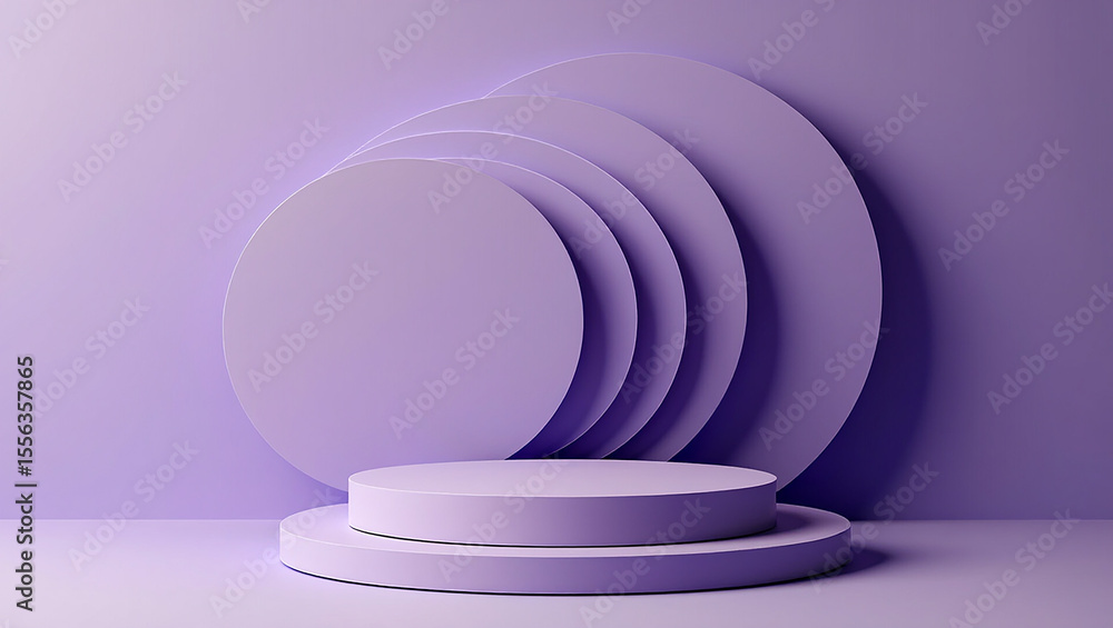 Poster minimalist purple podium with layered circular background for product display