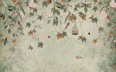 grunge background with flowers