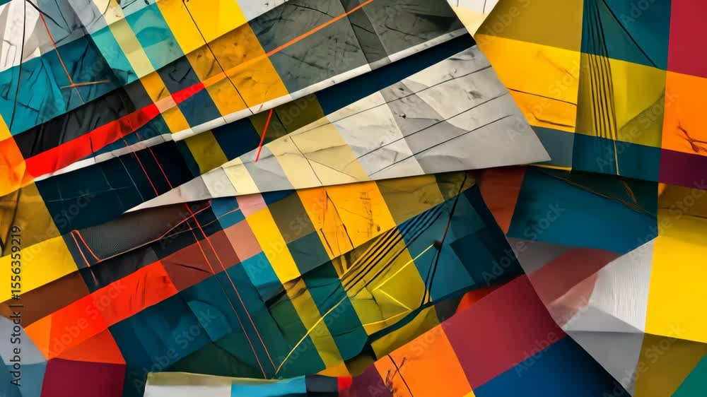 Poster abstract geometric lines in a vibrant color palette, dynamic intersections and patterns