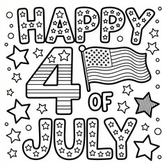Fototapeta premium 4th of July Lettering Art – Patriotic Line Drawing with Flag and Stars