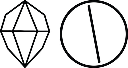 Geometric shapes diamond and circle with a line minimalist black and white design