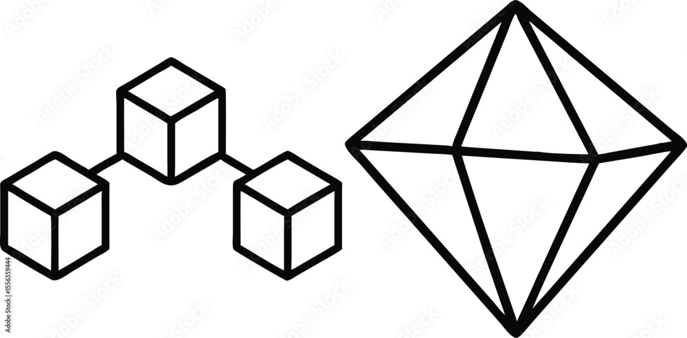 Poster abstract geometric shapes representing data blocks and a crystal structure