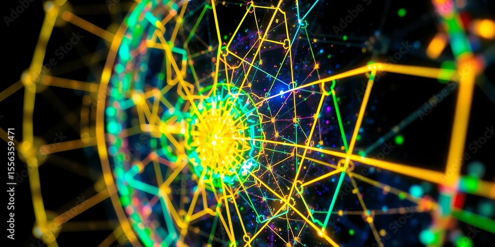 Poster a glowing network of interconnected lines and points against a dark background abstract design