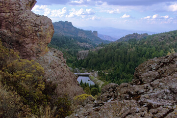 Rocky cliff with panoramic forest view in Hidalgo Mexico