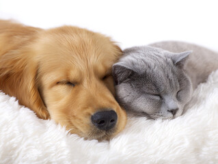 Golden Retriever & Cat Napping