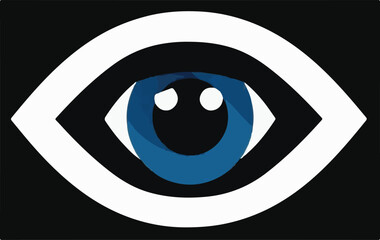 A prominent white eye outline with a blue iris and black pupil on a dark background, symbolizing vision, security, or awareness.