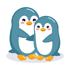 Fototapeta premium Two adorable penguins cuddling, radiating love and affection. Perfect for conveying warmth and companionship.
