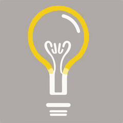 A minimalist light bulb outline in yellow and white on a grey background, symbolizing ideas, innovation, or illumination.