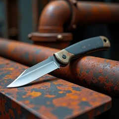 Knife on Hammered Metal - Industrial Studio Photography