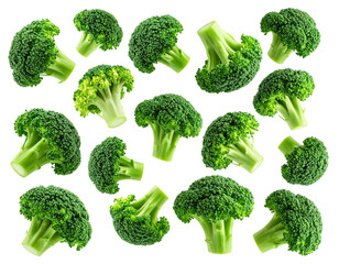 Flying Broccoli Pieces with Soft Shadows, High-Resolution Transparent PNG