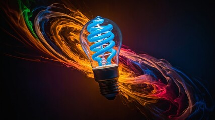 Unique Light Bulb Design With Colorful Swirling Smoke and Bright Illumination in Artistic Composition