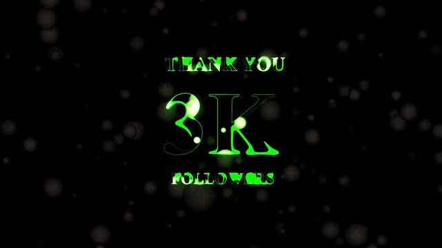 Thank you 3K followers. 3,000 followers realistic neon sign on the brick wall animation. confetti party effects, social media milestone motion graphics animation.